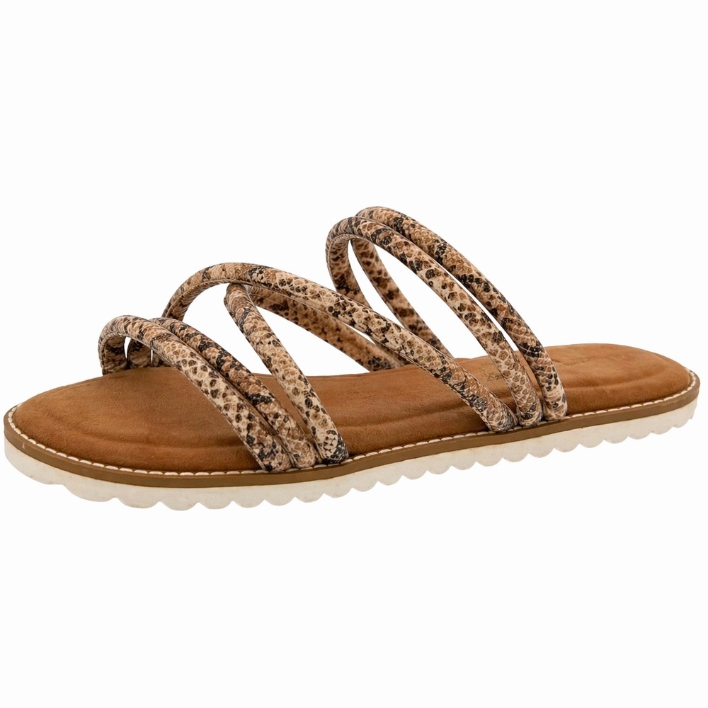 Diba True Womens 9.5M Snakeskin Print Strappy Leather Slide Sandals Brown‎